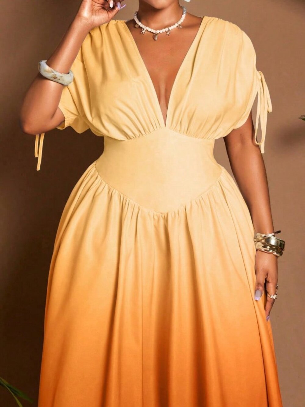 Multicolor Plus-Size Women's Ombre V-Neck A-Line Maxi Dress - Picture 4 of 7